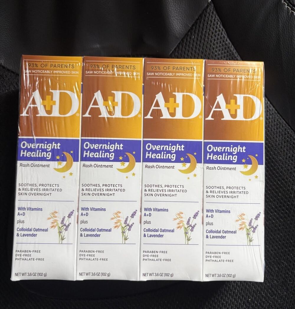 4 Pack A+D Overnight Healing Rash Ointment w/Colloidal Oatmeal & Lavender 3.6 oz